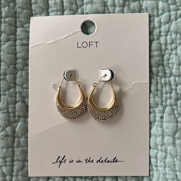 Loft brand - Pave Crescent Hoop Earrings in Gold - Picture 2 of 3